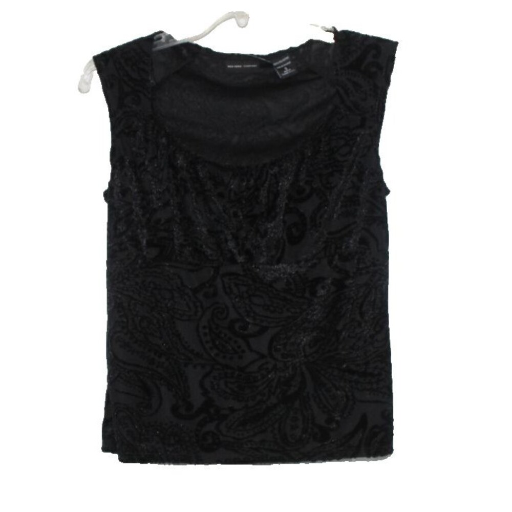 New York & Co. Black Sheer Tank With Black Velvet Paisly Print Size Small - Picture 4 of 6